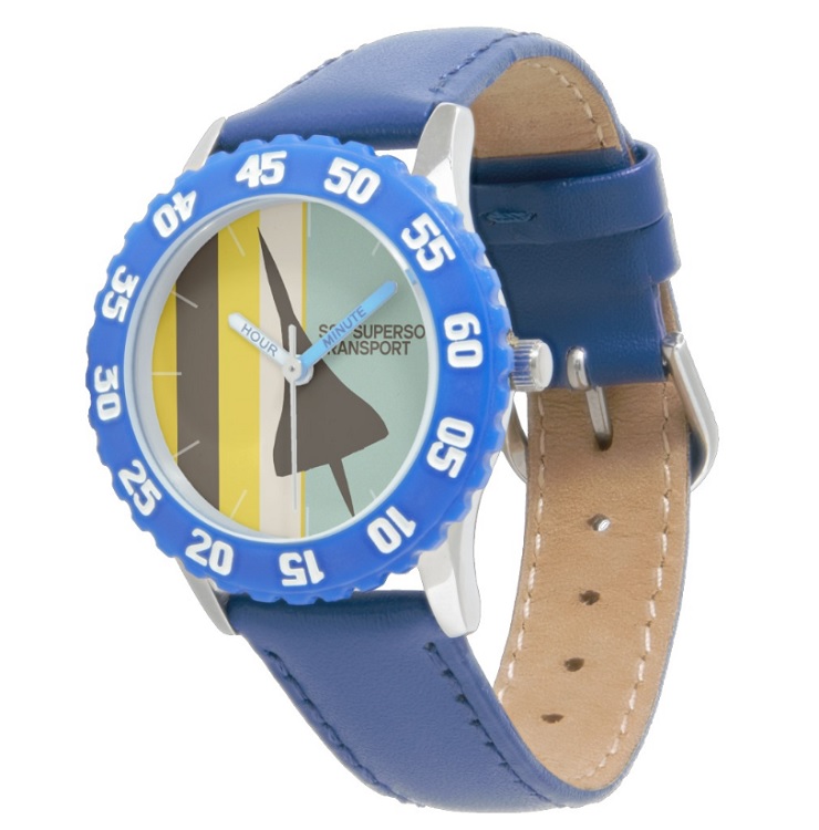 Montre Zazzle40 - Retro Super Sonic Transport Airplane / Kids chiffres bleus