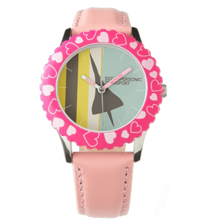Montre Zazzle41 - Retro Super Sonic Transport Airplane / Kids chiffres roses