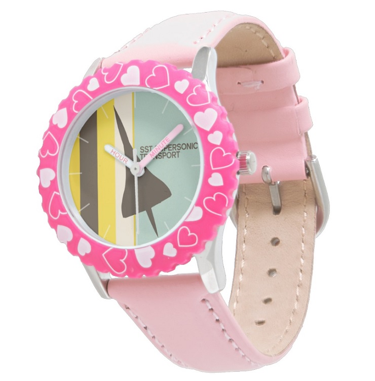 Montre Zazzle41 - Retro Super Sonic Transport Airplane / Kids chiffres roses
