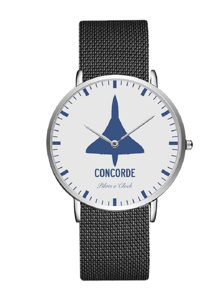 Pilots o'clock (Argent - bracelet nylon noir)