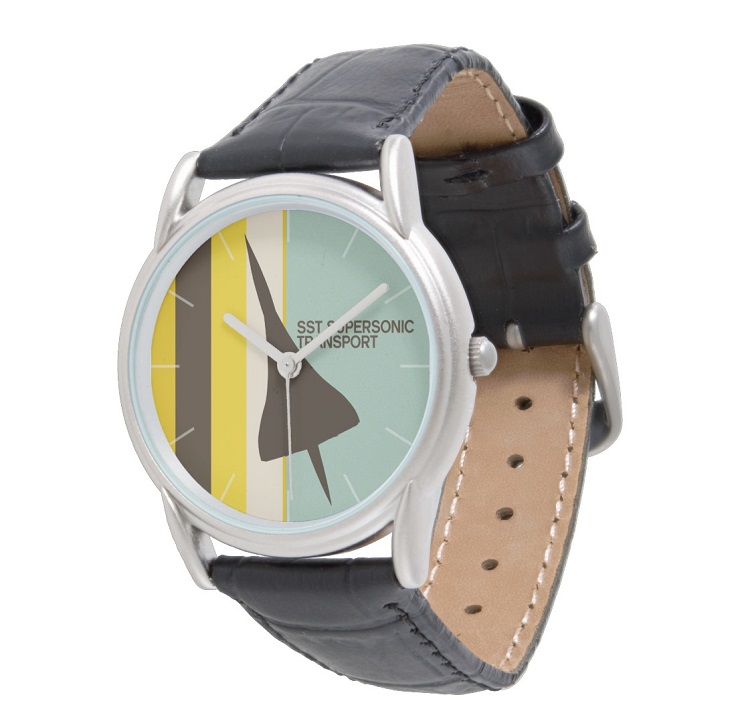 Retro Super Sonic Transport Airplane Classic Black Leather