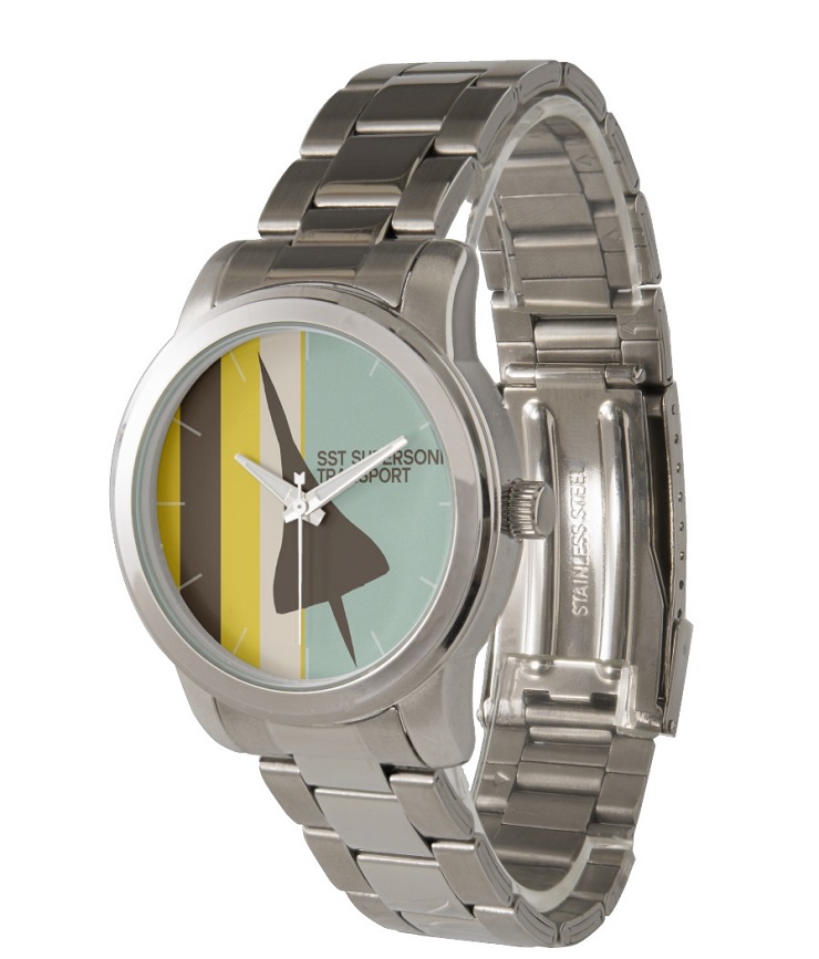 Retro Super Sonic Transport Airplane Oversized Silver Bracelet