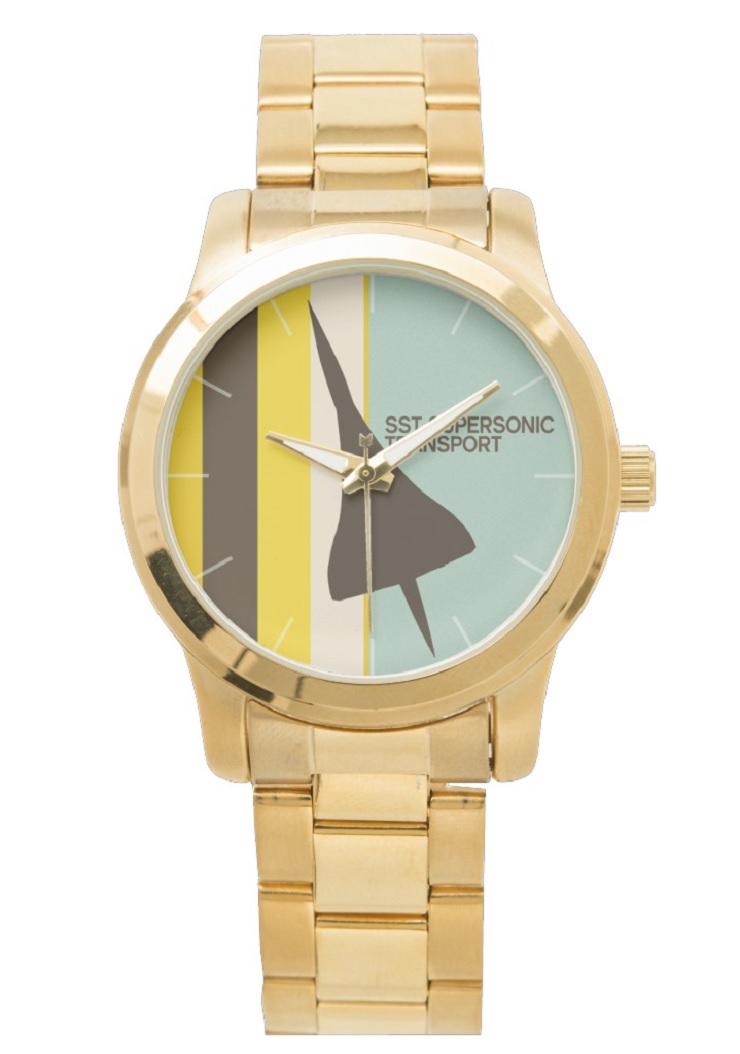 Retro Super Sonic Transport Airplane Oversized Gold Bracelet