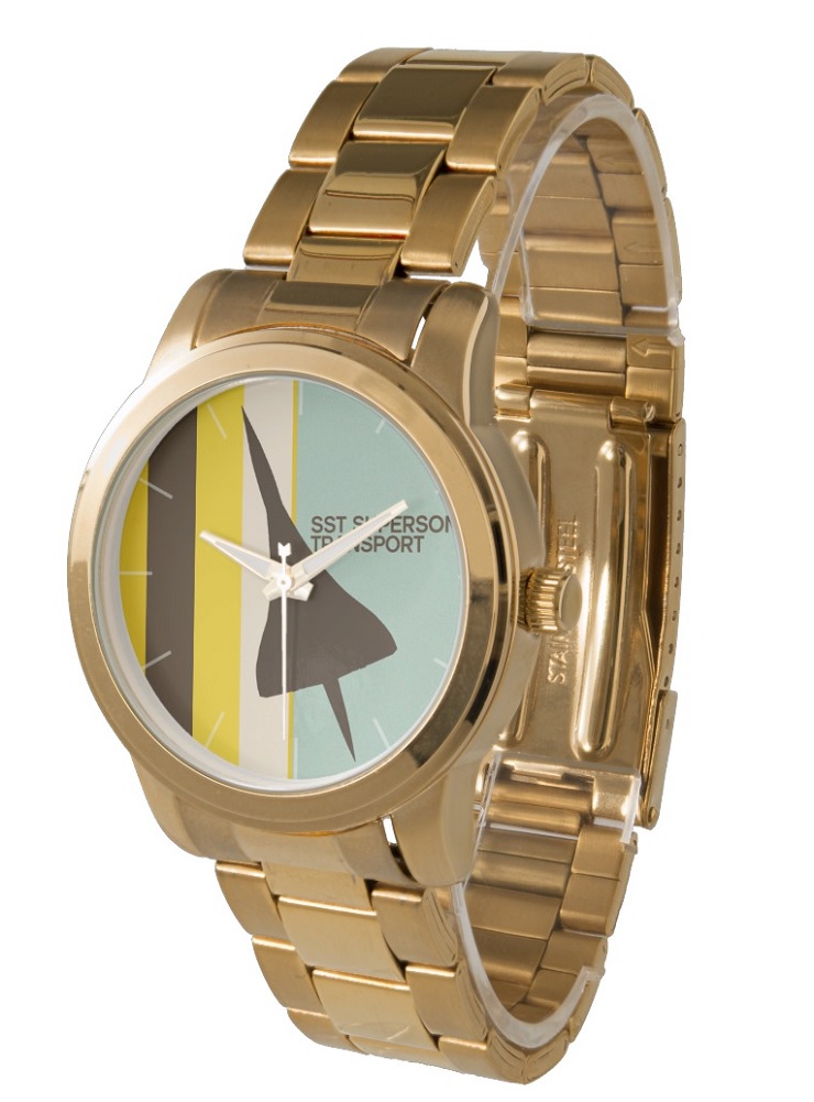 Retro Super Sonic Transport Airplane Oversized Gold Bracelet