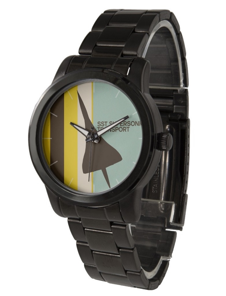 Retro Super Sonic Transport Airplane Oversized Black Bracelet