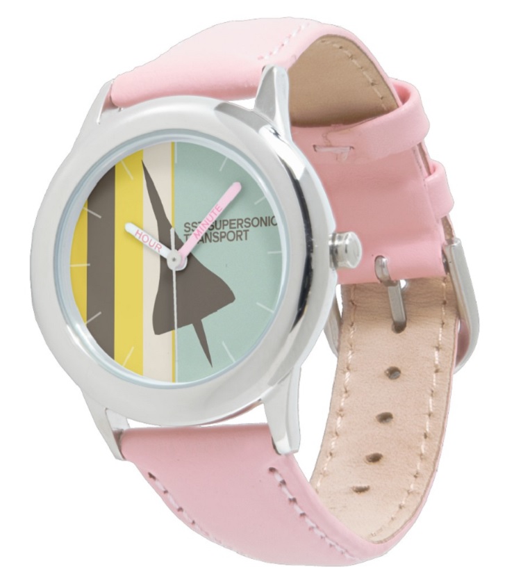 Montre Zazzle (N°36) - Retro Super Sonic Transport Airplane / Kids bracelet rose